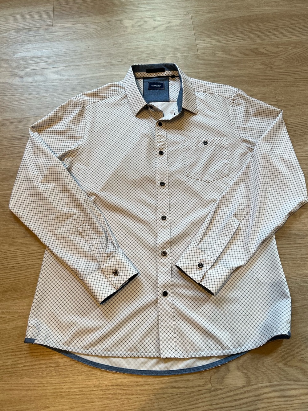 7Diamonds Men’s Large 4 Way Stretch White Geometric Print Button Down Shirt